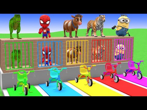 Long Slide Game with Cow Elephant Gorilla Hippopotamus Tiger 3d Animal Game Funny 3d Animals