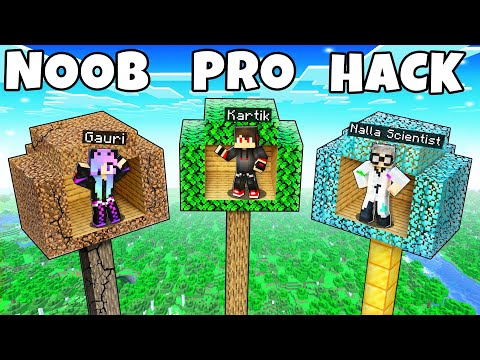 NOOB vs POOR vs HACKER: Treehouse Survival Battle in Minecraft!