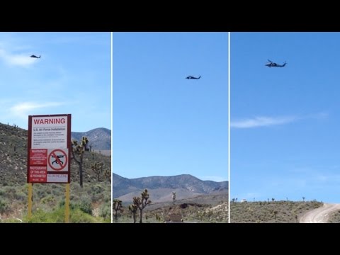 Black Hawk Helicopter Buzzed Tour Group at Front (Line) Gate of Area 51 - FindingUFO