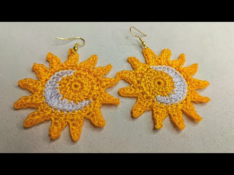 How to crochet sun 🌞 and moon 🌙 earrings tutorial #crochet #handmade #diy #earrings