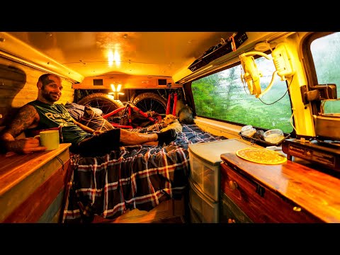 Van Camping In Rain Storm And Flood Conditions Relaxing Rain Camping - Part 1