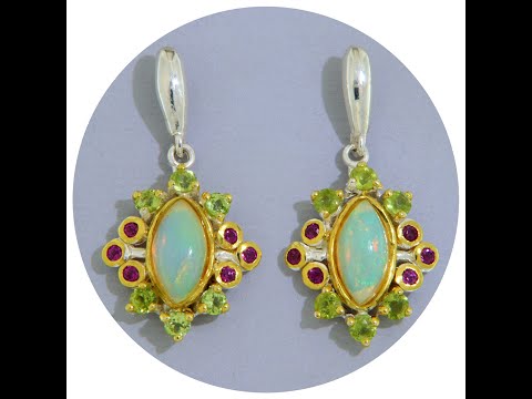 Cercei Argint 925 Accente Aurite Opal Etiopian Peridot Granat Rodolit Naturale - Sofisticati si Expresivi