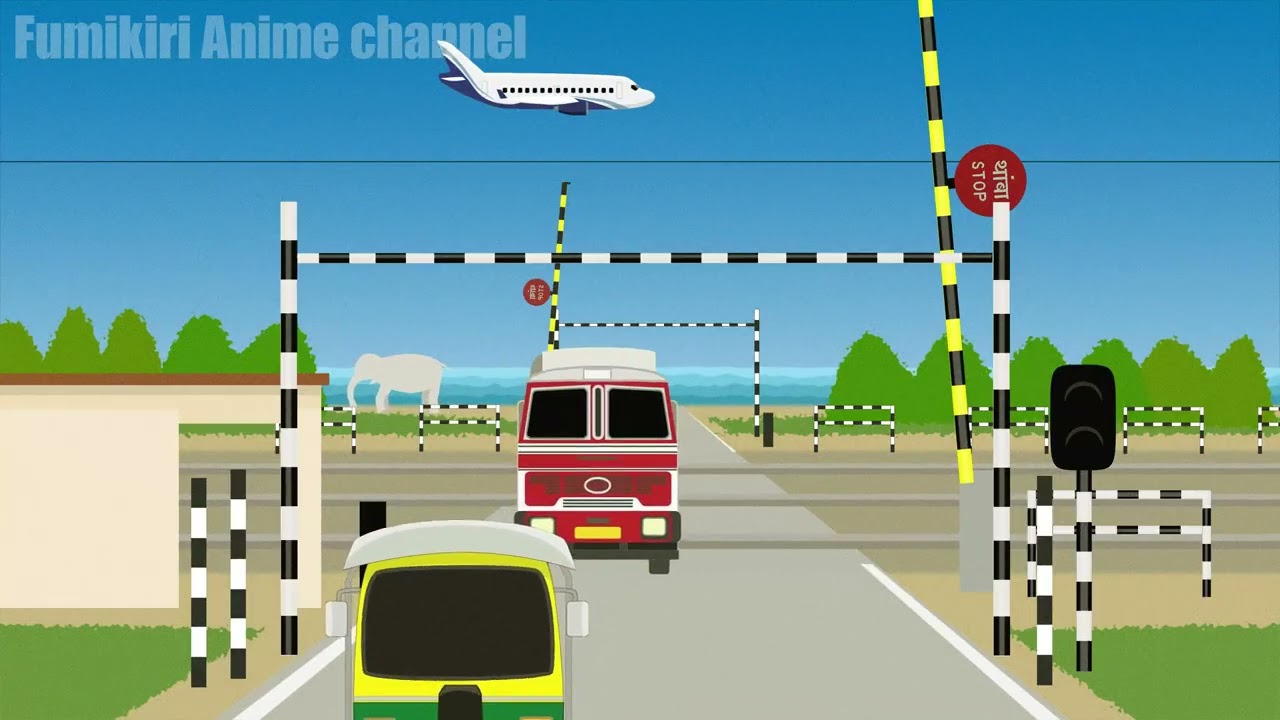 PALANG PINTU KERETA API KETEMU LOKOMOTIF DI JALAN YG LURUS DAN SIMETRIS