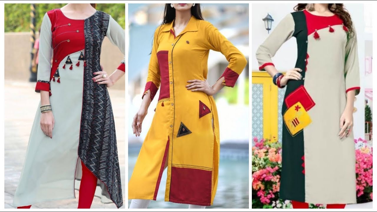 Convert plain kurti into patchwork design kurti,applique work on kurti,stylish kurti design