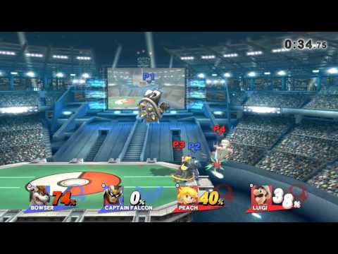 SSB 4: For Glory - Falcon Gets the Down Air and Knees of Justice. Bowser Sits on Peach