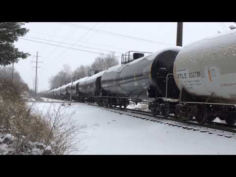 Norfolk Southern train switching a siding in the snow