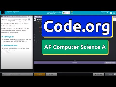 Code.org Lesson 5.3A Selection Sort | Tutorials with Answers | Unit 8 CSA