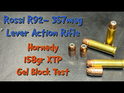 Rossi R92, .357mag Lever Action Rifle Gel Block Testing the Hornady, 158gr XTP Bullet.