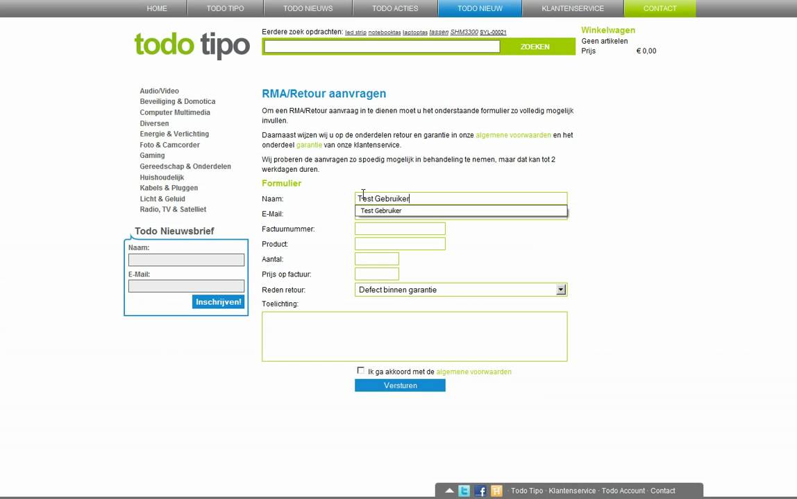 RMA/Retour formulier