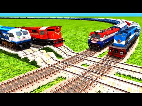 TRAINS HIGH CROSSING AT RISKY SPEED BUMPS & ROUNDED RAILWAY TRACKS|🔺 Train Simulator|INDEIN RAILWAYS