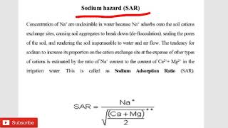 Irrigation water -- Quality and standard !! JRF +SRF , AO, AFO, Bsc(Ag) !! BAU !!