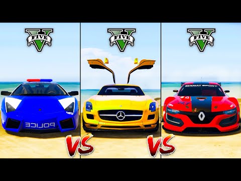 Police Lamborghini Reventon vs Mercedes SLS vs Renault Sport RS -GTA 5 Mods Which super car is best?