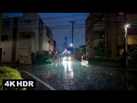 [ASMR] Thunderstorm Walk in Tokyo with Lightning and Heavy Rain at Night | Japan | 4K/HDR