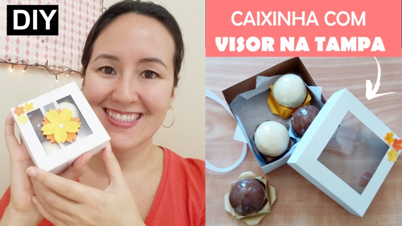 Como fazer CAIXINHA para BOMBONS com VISOR NA TAMPA - 9 cm x 9 cm x 4 cm - Caixa de Papel - DIY