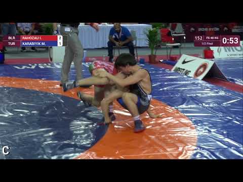 1/2 FS - 48 kg: I. RAHOZAU (BLR) v. M. KARABIYIK (TUR)