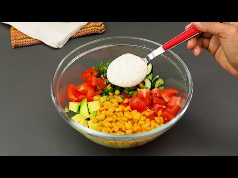 No mucha gente conoce esta receta! Deliciosa receta de ensalada de aguacate, pepino, maíz y tomate