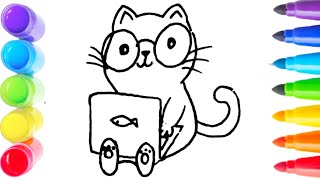 How To Draw cute Cat Drawing,Painting & Coloring For Kids and Toddlers _child art