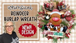 🎄🦌 DIY Reindeer Burlap Christmas Wreath With Evergreen Base and Handmade Sign || Wreathathon 2024