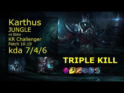 Karthus Jungle vs Ekko - KR Challenger 7/4/6 Patch 10.19 Gameplay // [롤] 카서스 vs 에코 정글