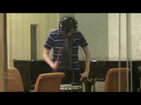 Ken Stringfellow and Li Dan recording percussion