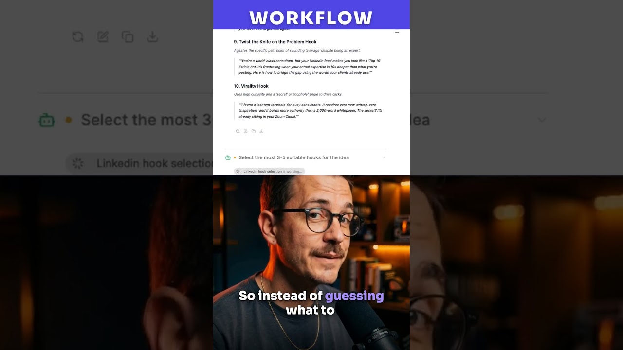 I built a workflow that turns one LinkedIn idea into hooks, posts, and visuals