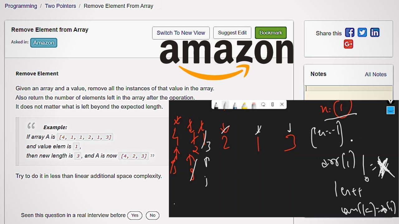 7.15 REMOVE ELEMENT FROM ARRAY  (Two Pointers)-Interviewbit #twopointers#interview