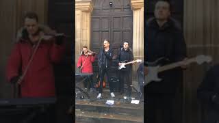 Tom Chaplin busking Walking in the air. Birmingham cathedral grounds 3/12/17