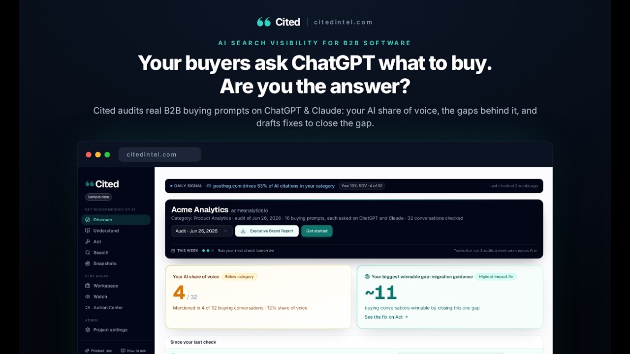 Cited: Track, Fix &amp; Win Your Brand Visibility in ChatGPT &amp; Claude Answers