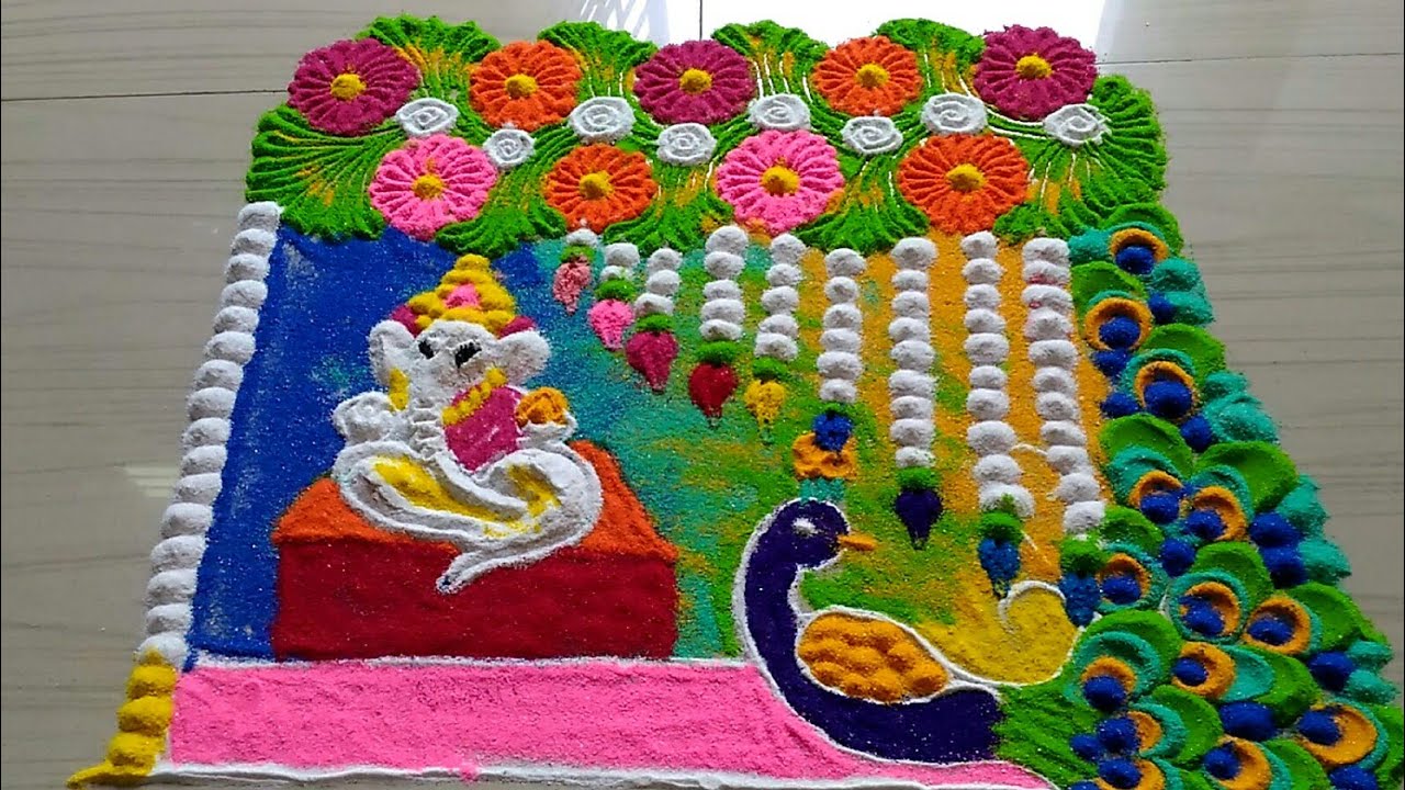 Ganesh chathurthi rangoli design with colours