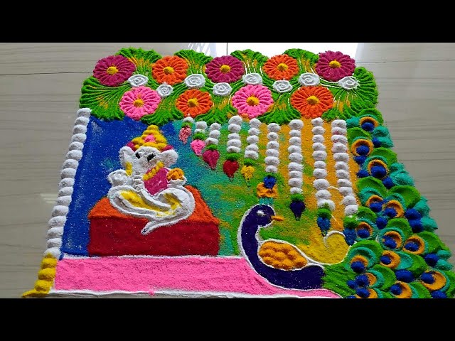Ganesh chathurthi rangoli design with colours