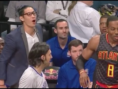 Dwight Howard dabs on and toys with Jeremy Lin. G37 vs Hawks