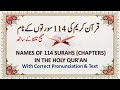 NAMES OF 114 SURAHS IN QUR'AN 📗 قرآن کریم کی 114 سورتوں کے نام