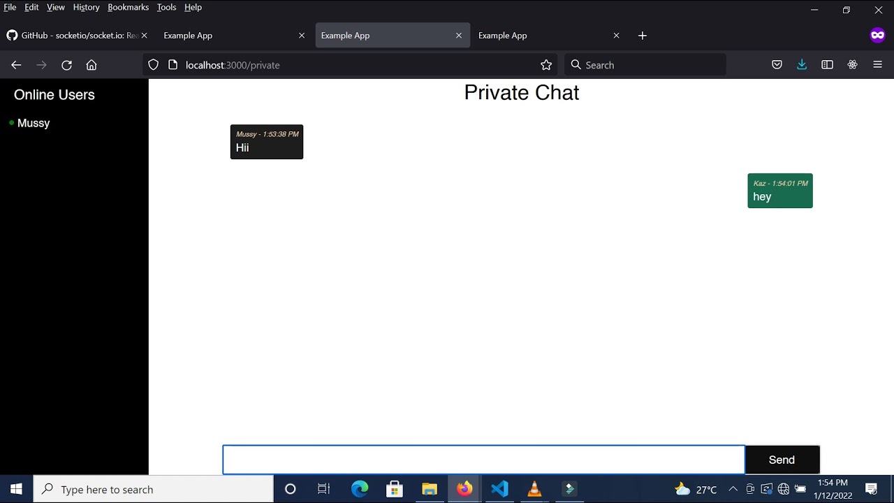 Private Chat App using socket.io and nodejs
