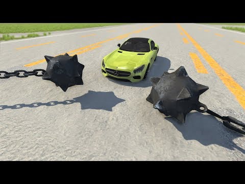 Double Giant Spinner with Wrecking Balls vs Cars - Beamng drive