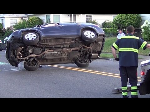 Car Flipped Over, Tow Truck Flips Back Up