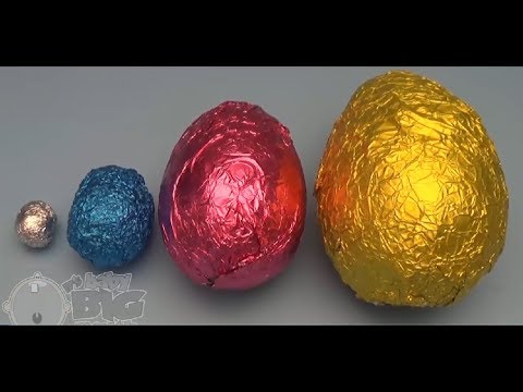 Learn Sizes with Surprise Eggs! Opening HUGE Colourful Chocolate Mystery Surprise Eggs with toys