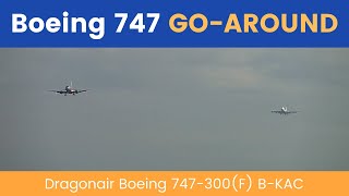 Boeing 747 GO AROUND - too close to the aircraft ahead.