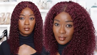 How To: Make Your Curly Hair Pop | Must Have Burgundy Kinky Curly 5x5 Closure Wig By Asteria Hair