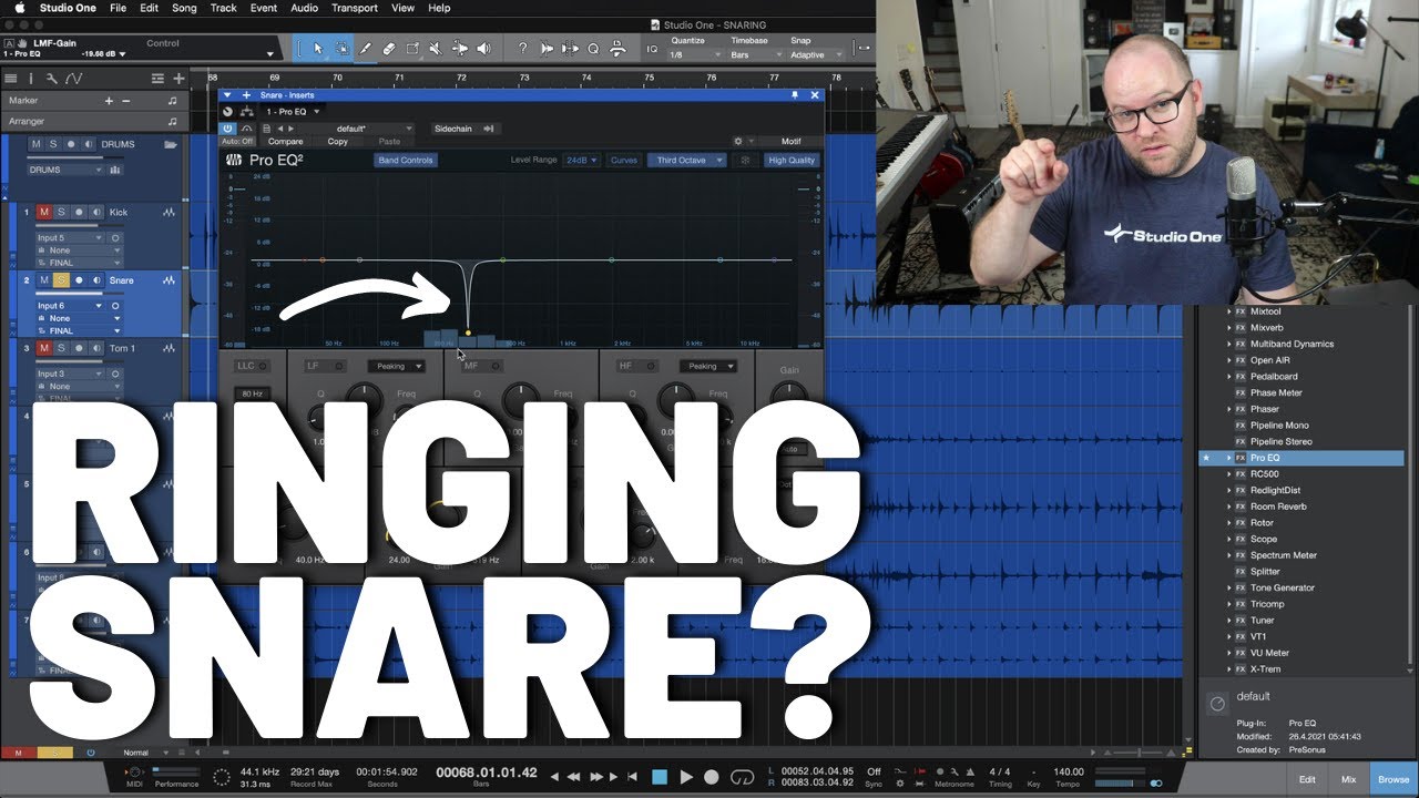 EQ Ringing in the Snare Drum