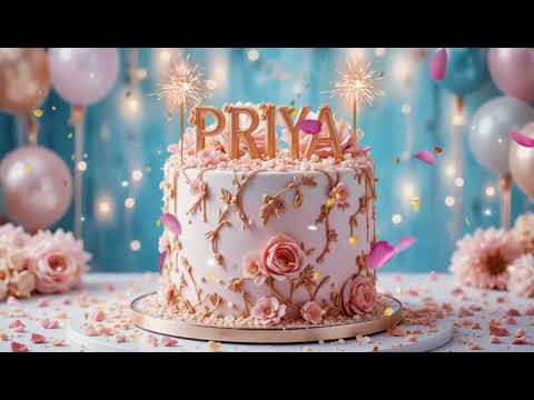 🎉✨ Happy Birthday Priya – Elegant Floral Glow Cake Theme 🎂🌸💖🎈