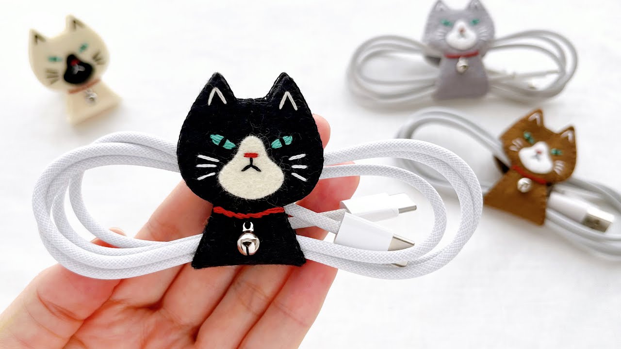 猫で可愛く収納！ケーブルホルダーの作り方【型紙無料】  - フェルトで作る小物手芸 DIY Felt Cat Cable Keeper