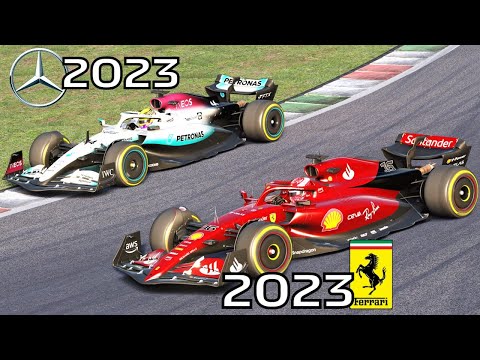 Ferrari F1 2023 SF-23 VS Mercedes F1 2023 W14 at Mugello Circuit