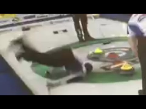 Brad Gushue Falls on the Ice (the angle they stopped showing)
