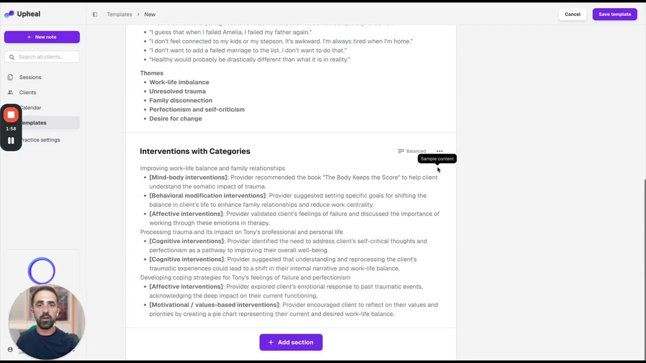 Using Smart Sections in Upheal for custom AI therapy notes