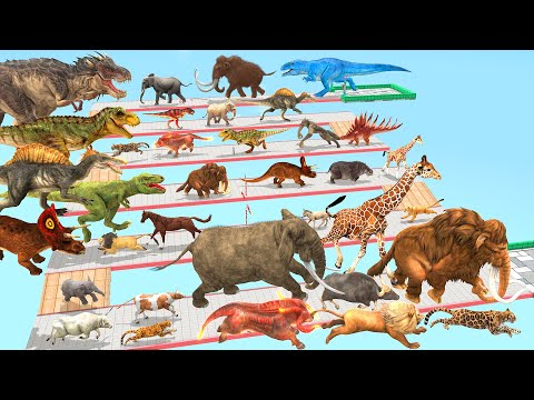 Animal vs Dinosaurs Speed Race Run Zigzag Down Course! from Outside Animal Revolt Battle Simulator