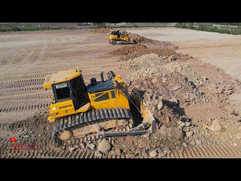 Bigger Bulldozer Push Cutting Land Clearing Activities Jobs Dump Truck Spreading