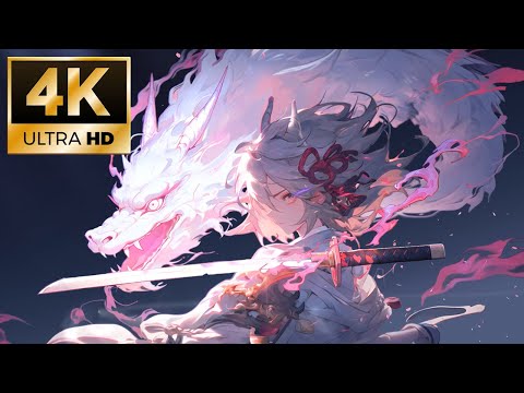 Live Wallpaper 4K Samurai Anime Girl & Dragon | Epic Japanese Fantasy Background