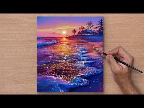 How to Draw a Sunset Seascape / Acrylic Painting / STEP BY STEP #43