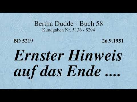BD 5219 - ERNSTER HINWEIS AUF DAS ENDE ....