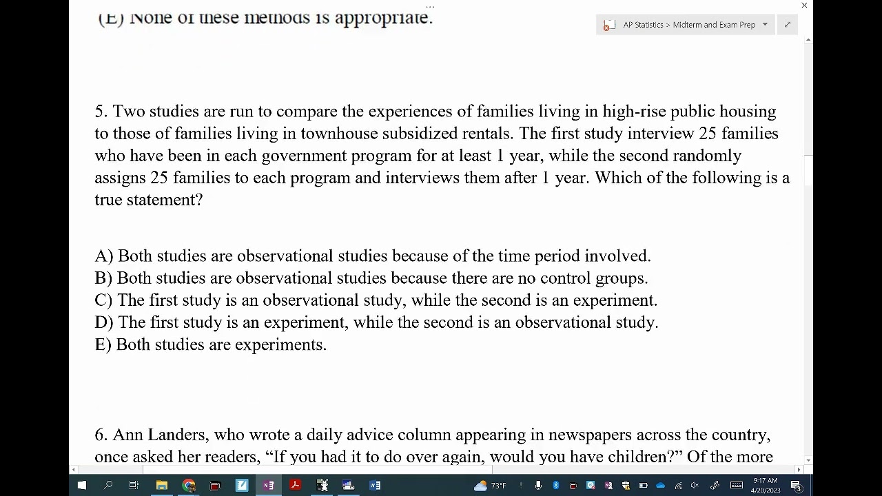 AP Statistics Exam Review - Unit 3 Part 1 (#1-7)